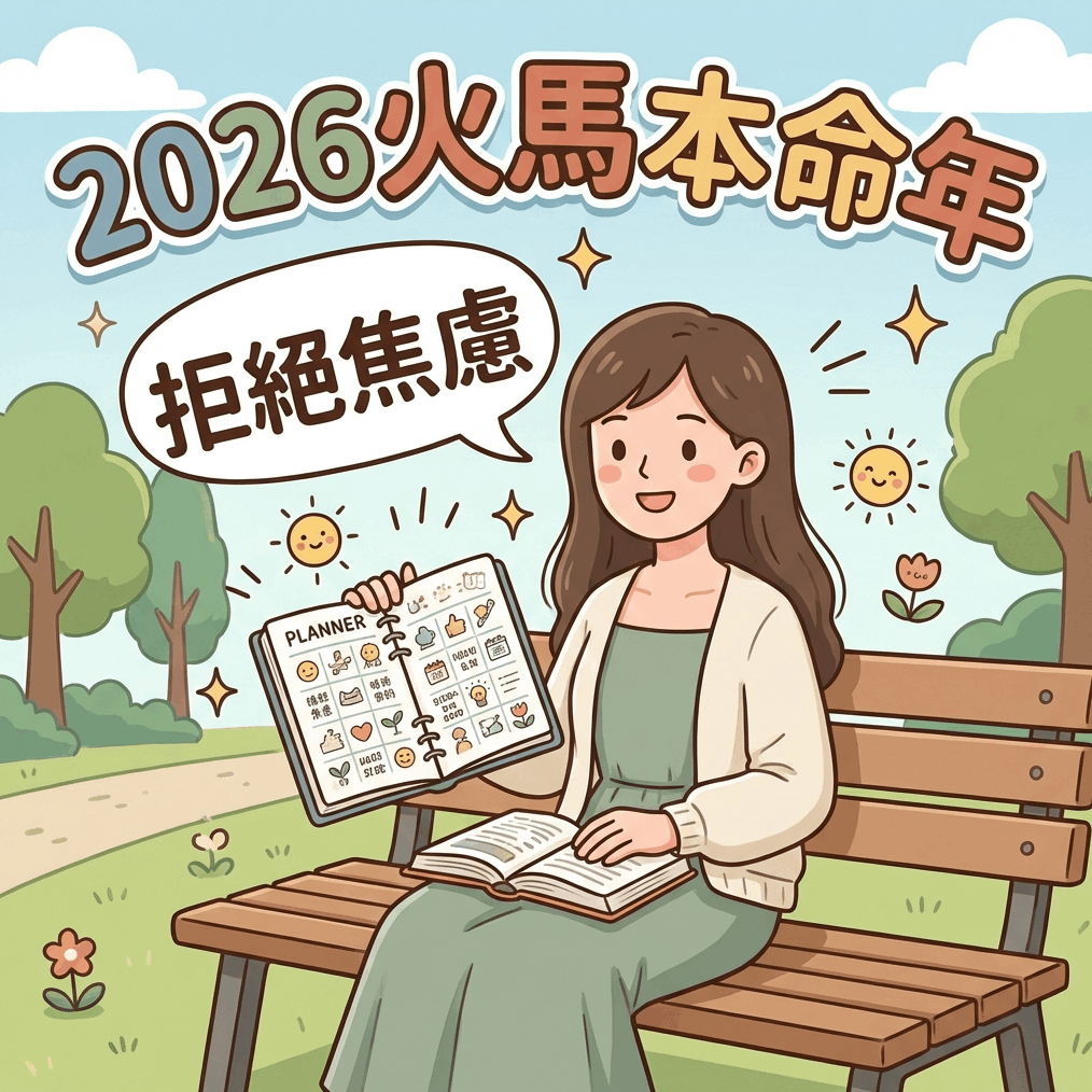 2026 年の馬の星座 MBTI 星占い分析チャート。赤い馬のイラストと 16 個の性格シンボルが含まれています。