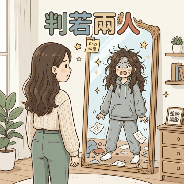 深度人格分析示意圖,結合榮格八維功能圖表與陰影自我概念,象徵潛意識探索與心理平衡。