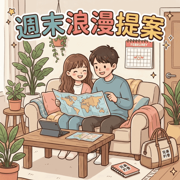 2026情人節日期行事曆與情侶週末兩天一夜約會示意圖