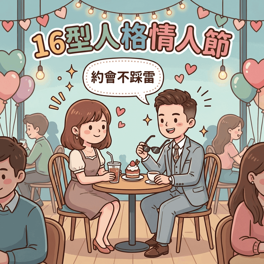 16型人格情人節攻略,包含MBTI約會行程建議、2026週六情人節活動規劃與適合各類人格的禮物推薦清單。